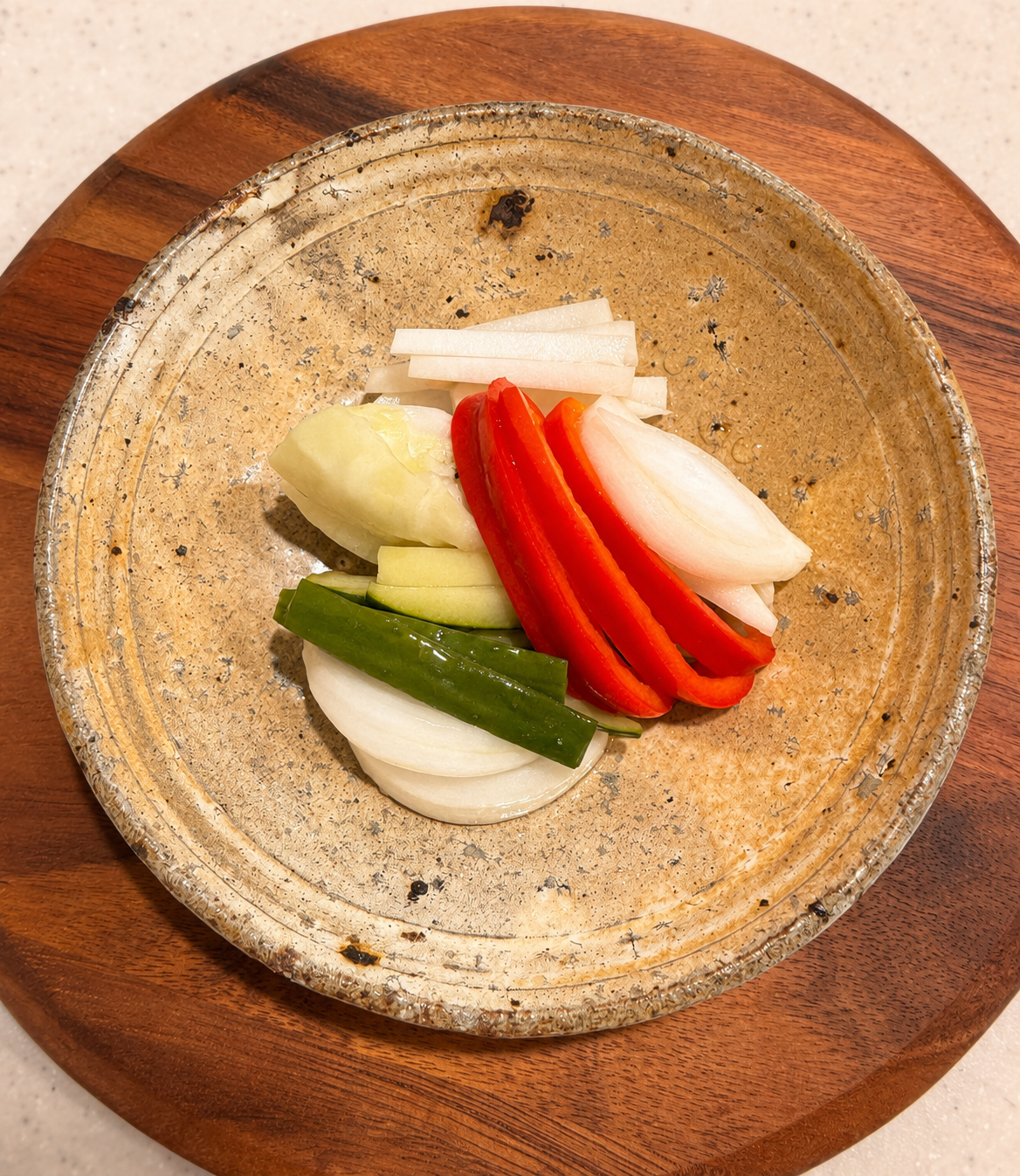 Japanese-style quick-pickled summer vegetables made with rice vinegar