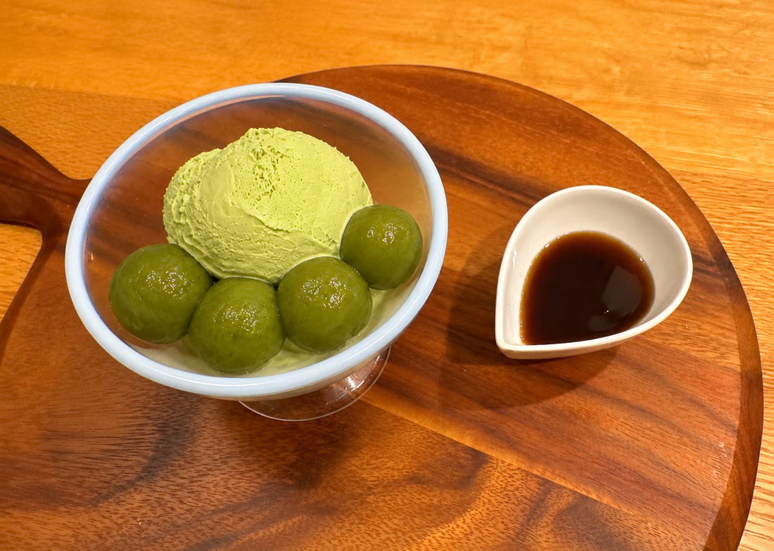 Tofu Matcha Shiratama — Chewy Dumplings over Ice Cream