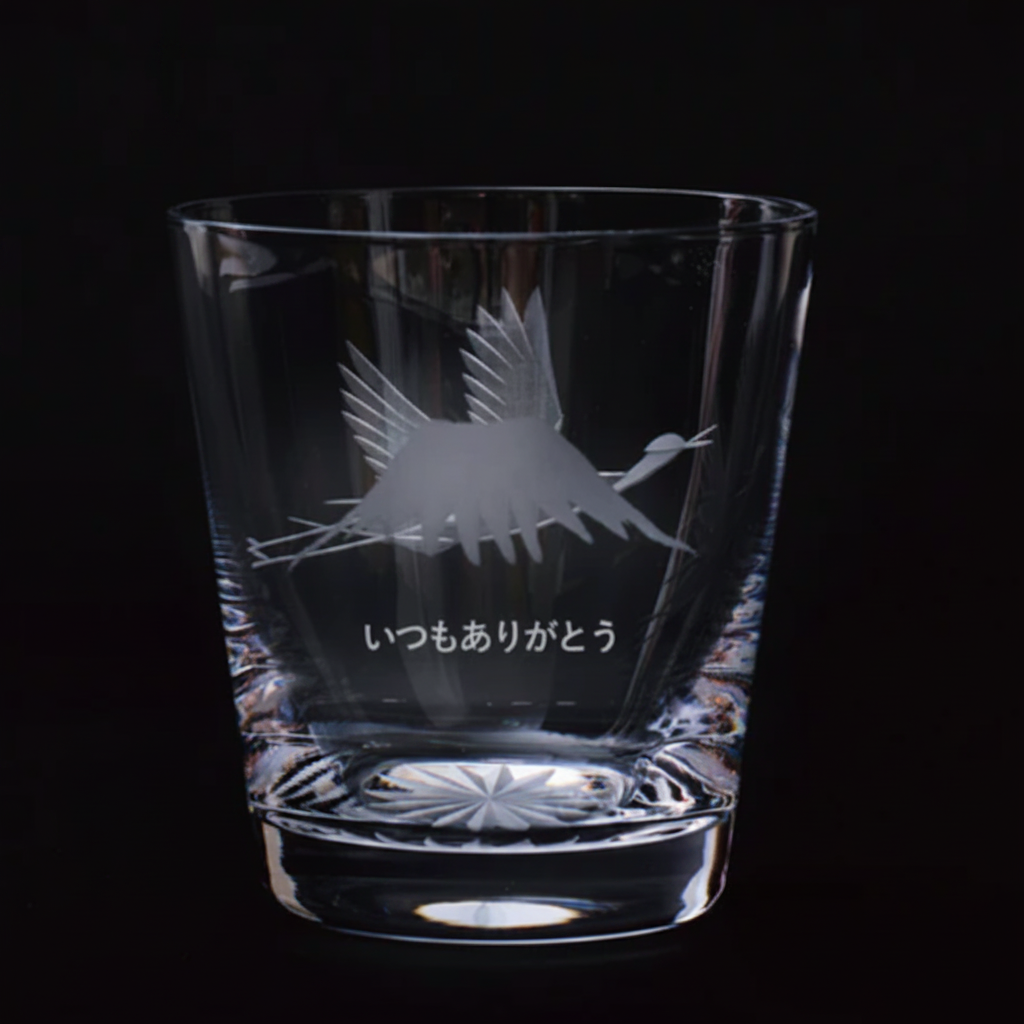 Mt. Fuji and Crane Kiriko Glass from Tokyo