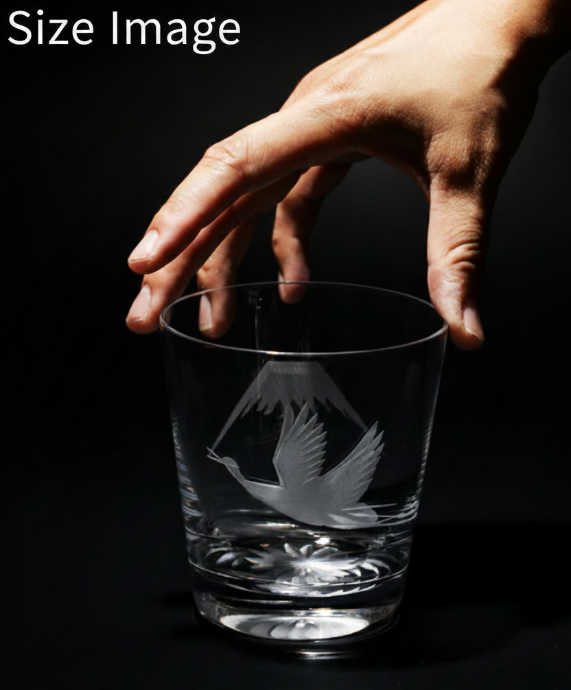 Mt. Fuji and Crane Kiriko Glass from Tokyo