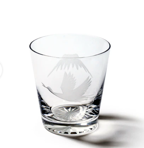 Mt. Fuji and Crane Kiriko Glass from Tokyo