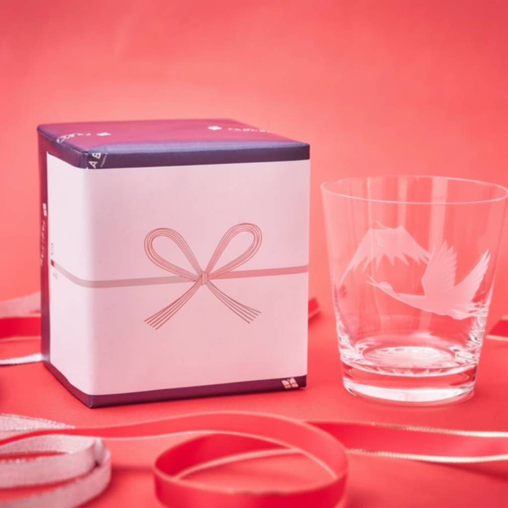 Mt. Fuji and Crane Kiriko Glass from Tokyo