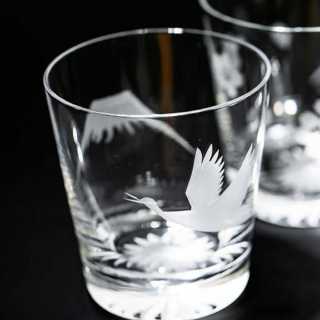 Mt. Fuji and Crane Kiriko Glass from Tokyo